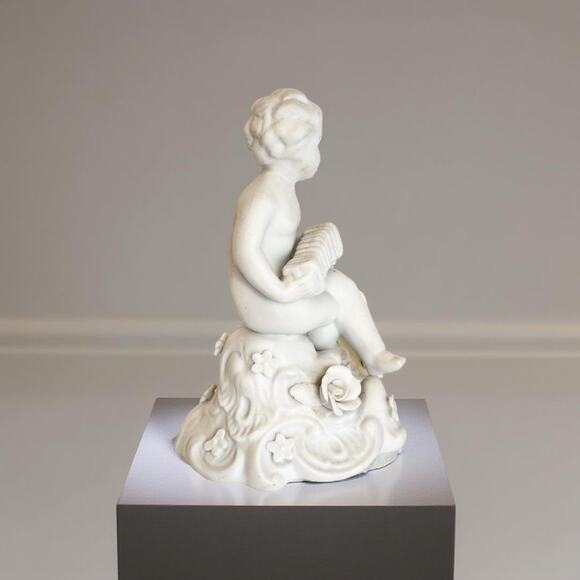 Germasany Bisque Cherub Accordion Boy Flat White Porcelain Figurine - Picture 1 of 6